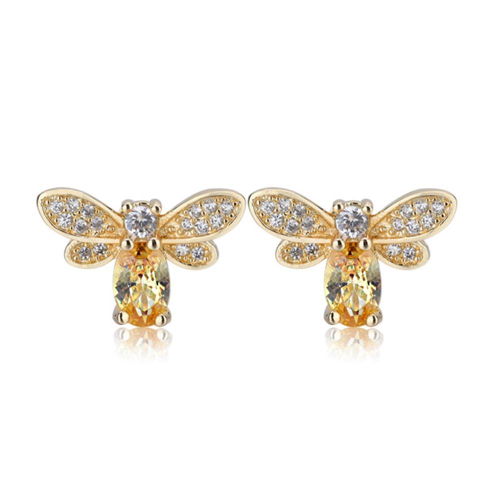 Bee Necklace Set for Women Elegant Citrine Earrings Minimalist Diamond Ring Collarbone Jewelry Gift