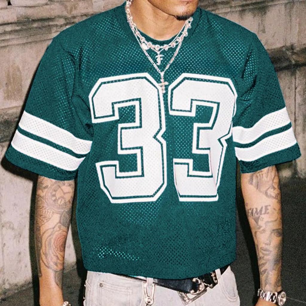 NO.33 Jersey Shirts Mesh Number Graphic Crew Neck Short Sleeve Streetwear Tee Tops