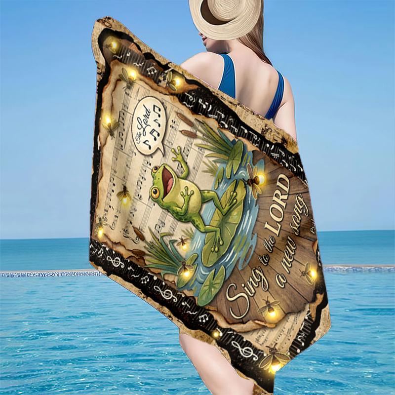 Frogs Singing In The Pond Beach Towel, Super Soft Microfiber, Gift for Her/Him, Birthday, for Pool, Beach, Travel, Home Decor Fan gifts