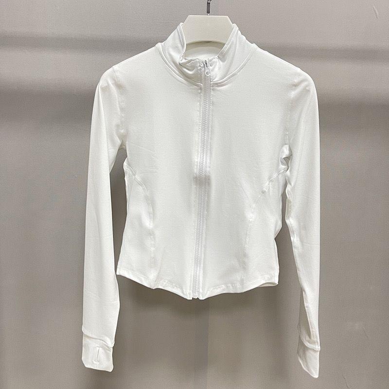 

Осенняя спортивная куртка для фитнеса с воротником-стойкой на передней молнии, быстросохнущая эластичная блузка для бега и велоспорта на пальцах L белый