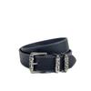 Fashionable Carved Leather Belt with Silver Buckle and Rotating Roller for Jeans