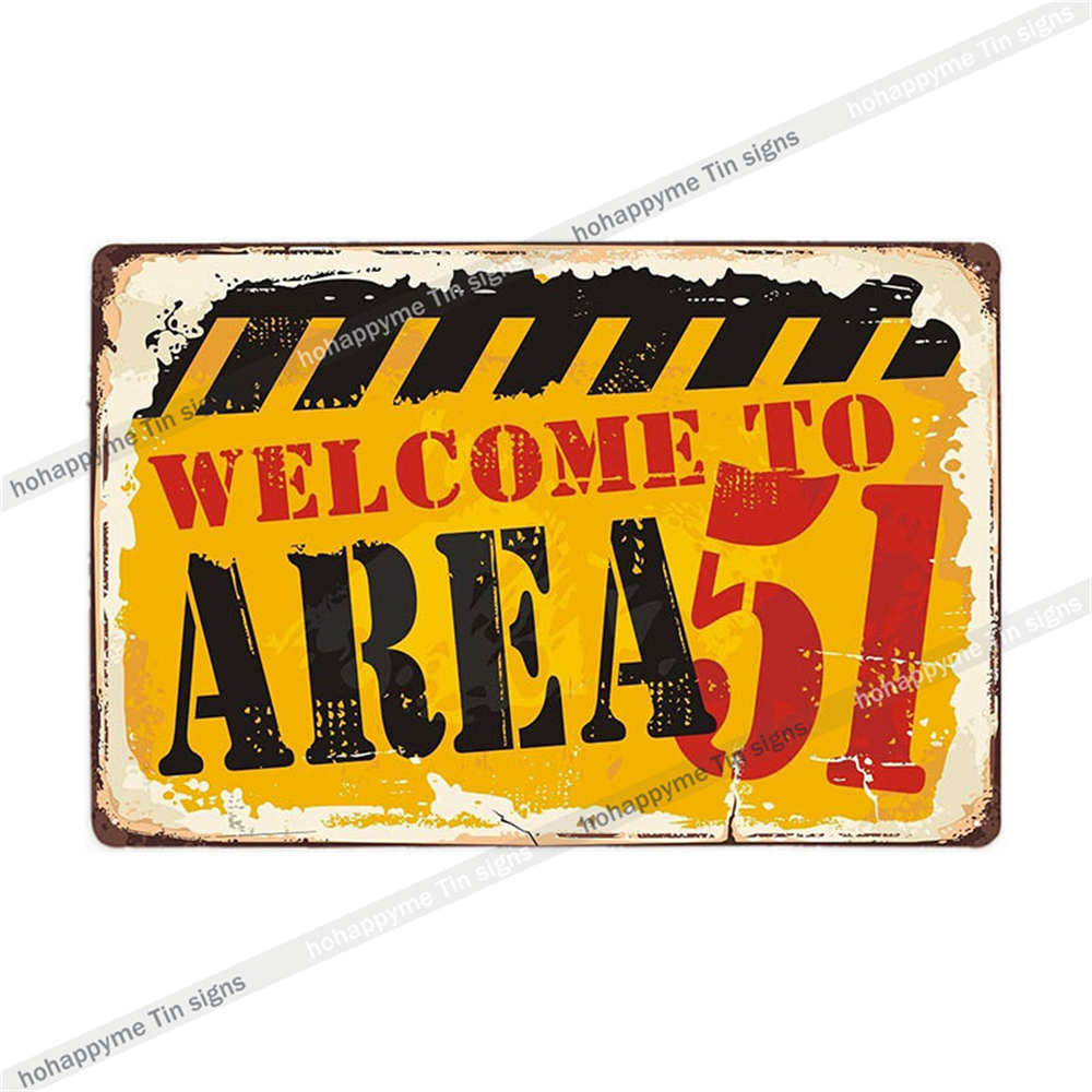 Metal Plate Sign Area 51 UFO Retro Decorative Wall Plaque Pub Club Bar Accessories Tin Painting Poster Vintage Home Decor20x3