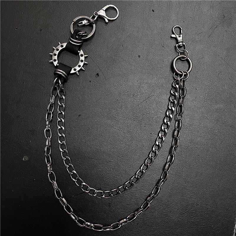 Vintage Punk Black Waist and Pants Chain with Exaggerated Spikes - Unisex Hip Hop Streetwear Accessory (2021)