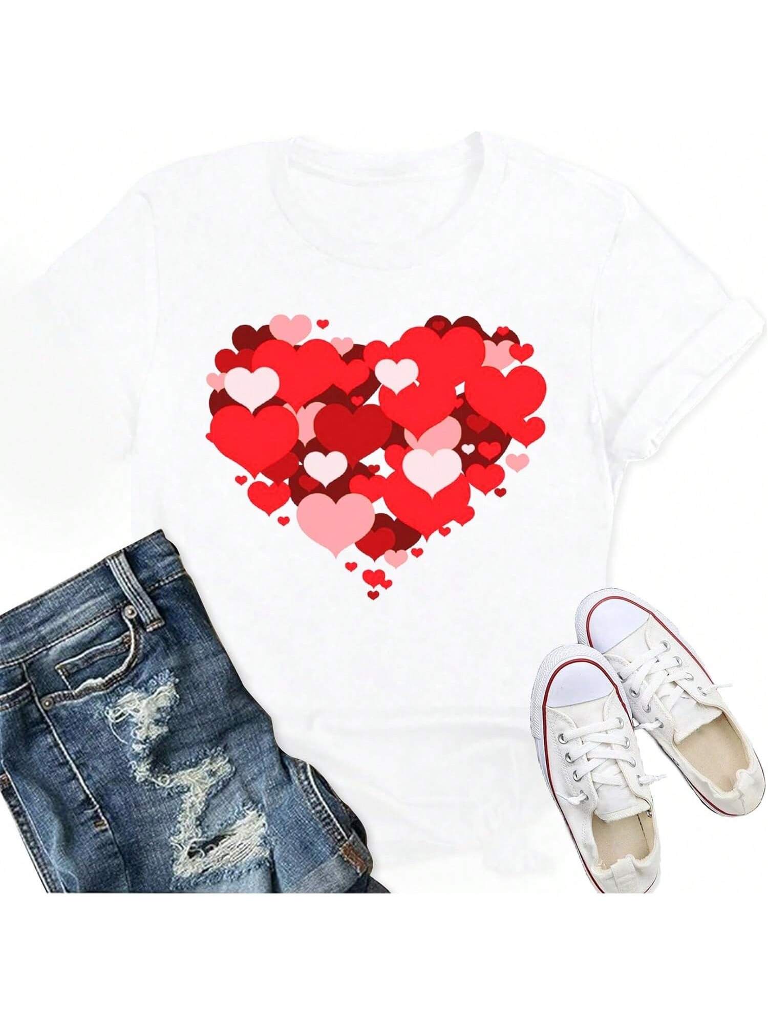 Valentines Day Shirts For Wounisex Cute Love Heart T-Shirt Romantic Valentine Couple Tee Tops S разноцветный