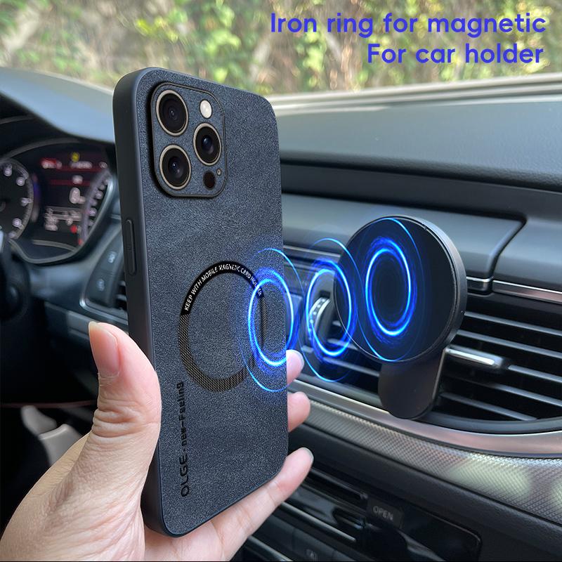 Capa de Celular Magnética de Couro Para iPhone 17 16 15 14 13 12 11 Pro Max Air Plus 16E Para Capa de Carregamento Magsafe Para iPhone 17 Pro Max