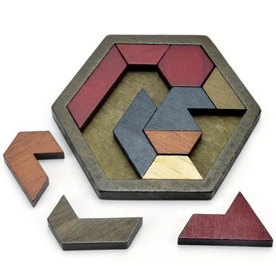 Puzzle Tangram Hexagonal, Jouets Puzzle en Bois pour Enfants et Adultes, Puzzles Difficiles Casse-têtes en Bois pour Adultes