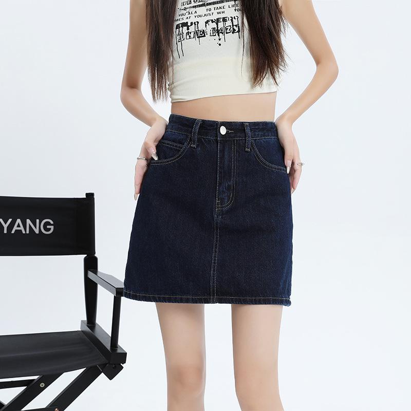 

Джинсовая мини-юбка А-силуэта на подкладке – Женская летняя модель 2025 года, облегающая бедра, дизайн с защитой от просвечивания M темно-синий