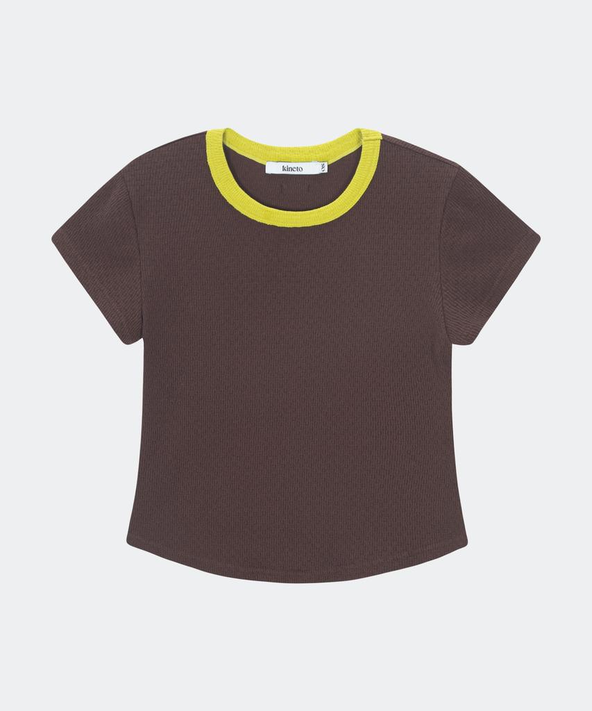 KINETO Women_Round Ribbon Line T-Shirt_Brown Lime