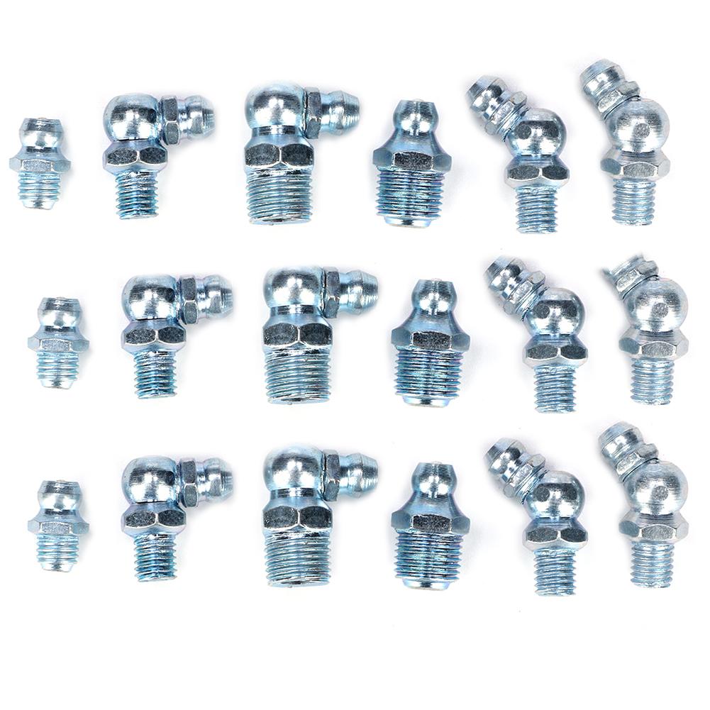 80pcs Straight Bend Grease Zerk 1 8in 28 45 Degrees  Galvanized Blue Zinc Iron Hexagonal Nozzle