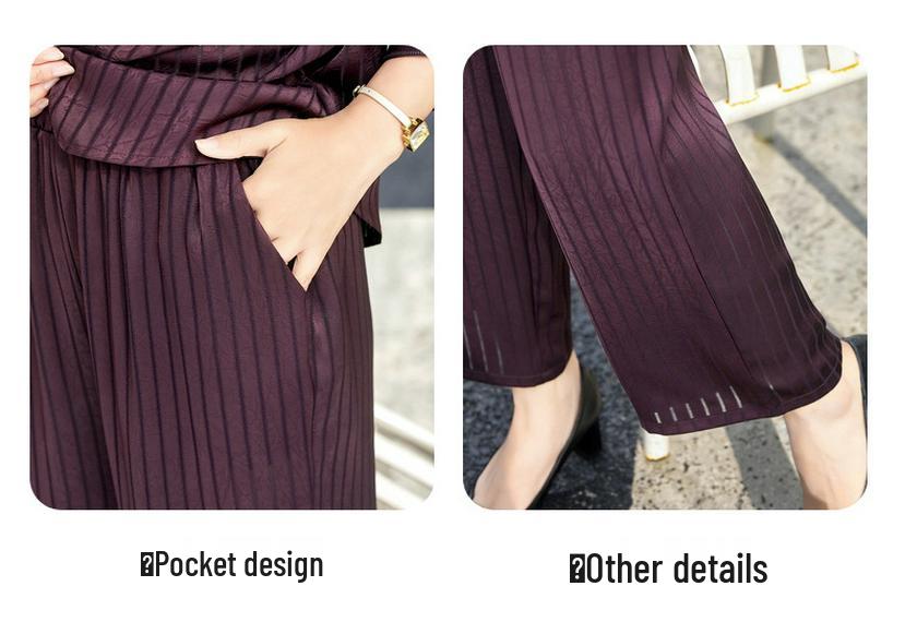 Women's Casual Striped Summer Suit Set 2026: Loose Fashion Slimming Two-Piece with Wide-Leg Pants.