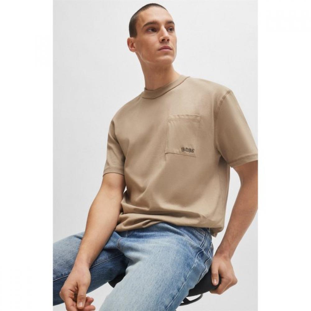 Boss Relaxed FiT Embroidered Logo PockeT ShorT Sleeve T shirT Open Brown 505094 