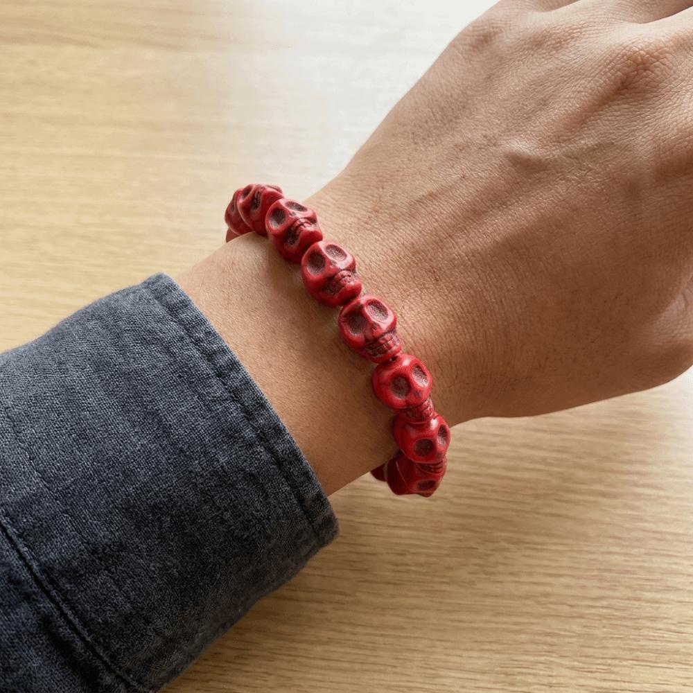 Acrylic Skeleton Beaded Bracelet Bone Stone Elastic Bangle Punk Skull Beaded Bracelet Teenager