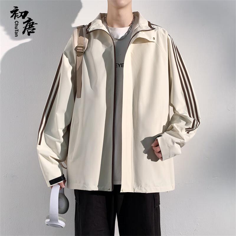 Men's Retro Striped Stand-Up Collar Jacket