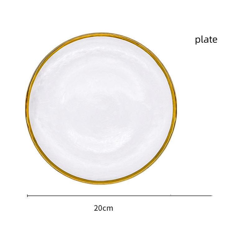 

Набор тарелок и мисок из термостойкого стекла с золотой окантовкой — элегантная прозрачная посуда для украшения дома и вечеринок D