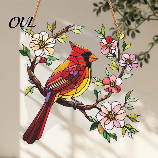 Bird Lover Ornament 1/2Pcs Acrylic Red Hanging Decoration, Standing on Flower Wall Branch Ornament, Indoor Outdoor Window Decor Decorative Pendant