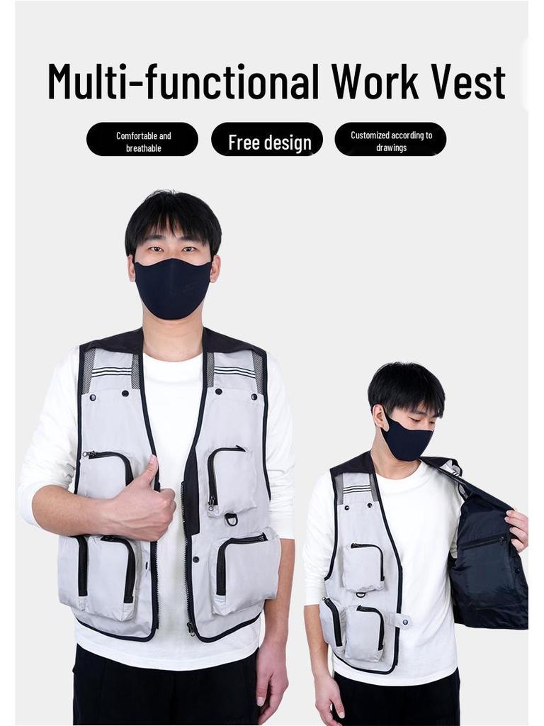 Outdoor Multi-Pocket Workwear Vest for Volunteers, Fishing, Photography, or Group Activities