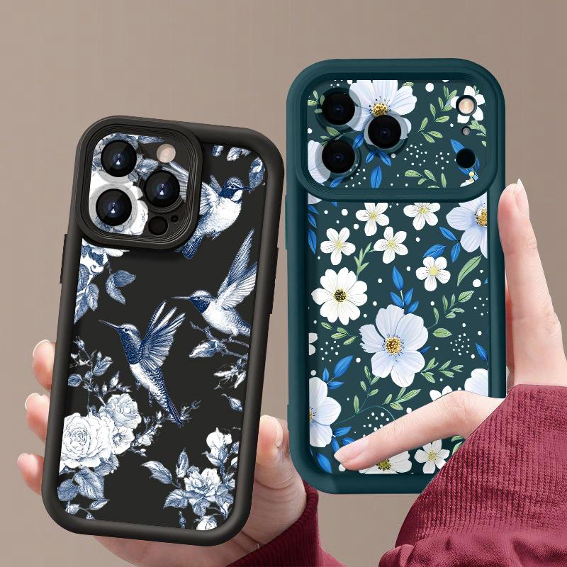 Shockproof Phone Case For iPhone 17 Pro Max Case iPhone 16 15 14 13 Pro Max 11 17e 16e White Flowers Print Soft Silicone Bumper Cover