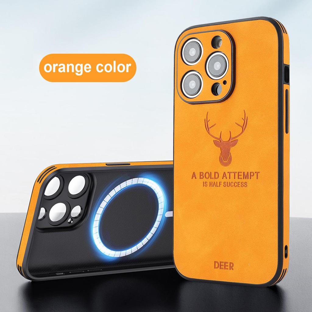 Magnetic Leather Phone Case for iPhone 11-16, Compatible with iPhone 12-15 Pro Max, Elk Head Design, Japanese & Korean Style
