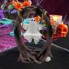 Halloween Ghost on Tree Swing Figurine Swinging Cartoon Ghost Statue Ornament Home Office Garden Patio Lawn Bookshelf Desktop Decoration