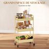 Serving Cart, Steel Trolley, 3 Perforated Shelves, 45 x 30.6 x 79 cm, Yellow