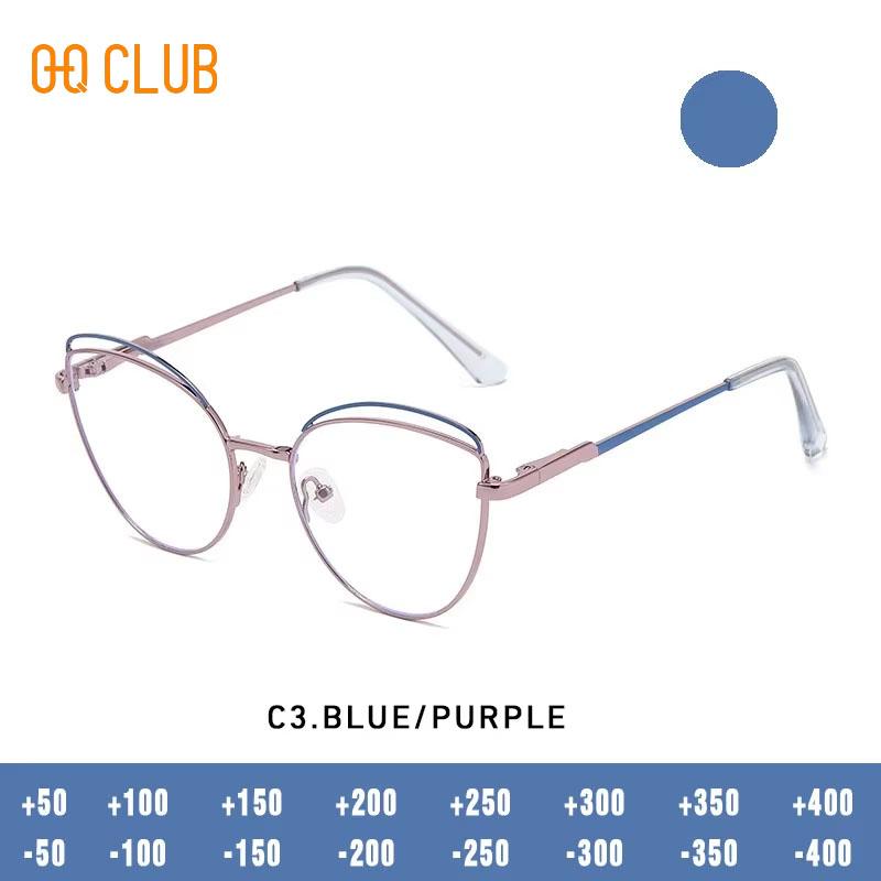 O-Q CLUB Lentes Graduadas para Ler Óculos Anti Luz Azul Armação de Óculos Olho de Gato Óculos de Sol Femininos para Homens Óculos de Leitura Luneta
