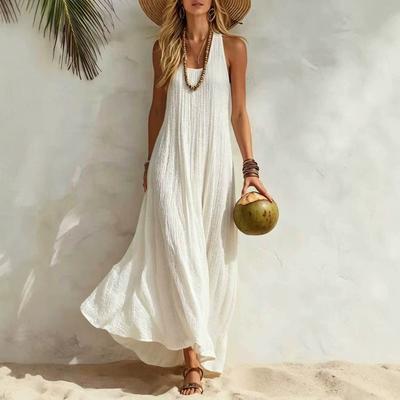 2026 Summer Cross-border European and American Independent Station Cotton and Linen New Women's Vest Seaside Vacation Style Loose Dress Women