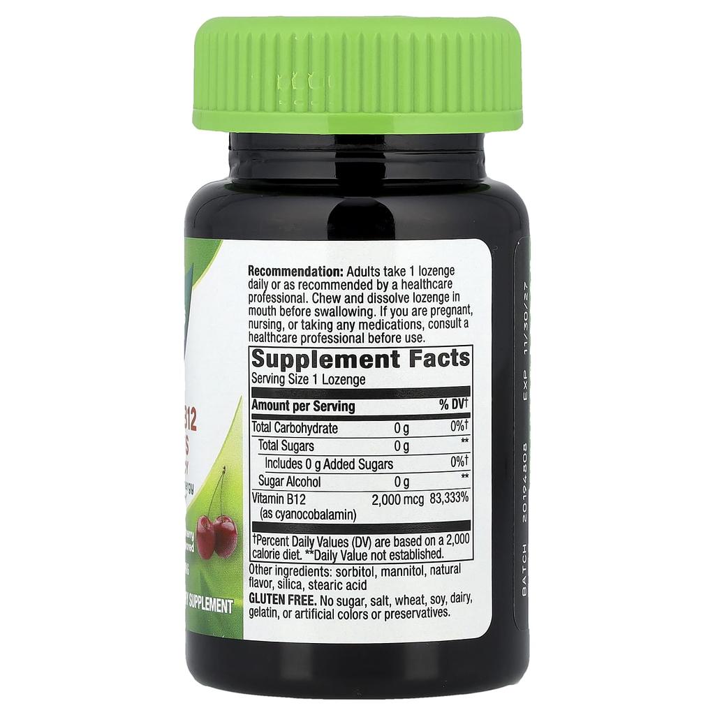 Nature'S Way, Vitamin B-12 Lozenges, Cherry, 2,000Mcg, Vegan Lozenges, 100 Lozenges