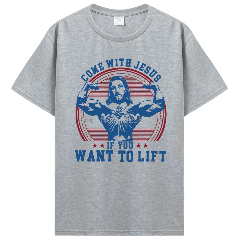 Herren Bodybuilding T-Shirt Pumping Training Crossfit Schwarzes T-Shirt Fitness Jesus Ist Mein Spotter T-Shirt Baumwoll-Tees Streetwear