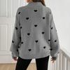 Women's Knit Long Sleeve Zip-Up Sweater with Heart Pattern for Casual Wear