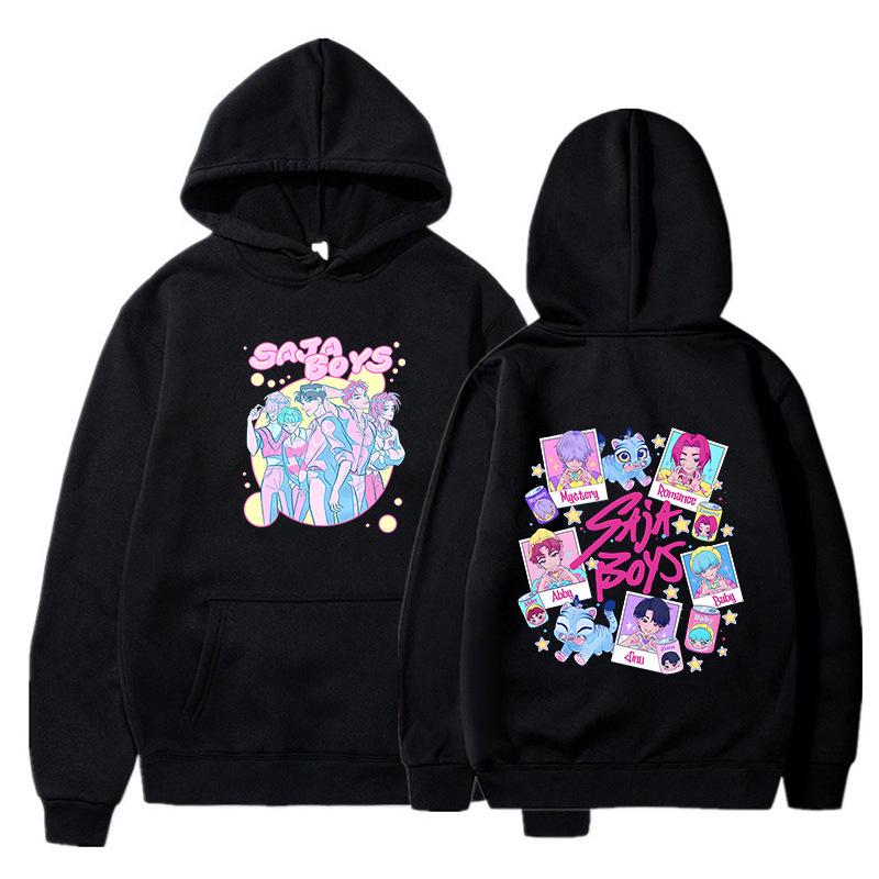 

KPop Demon Hunters Fashion Printed Hoodie, Warm and Comfortable Men s Casual Sporty Pullover for Autumn and Winter XS чёрный