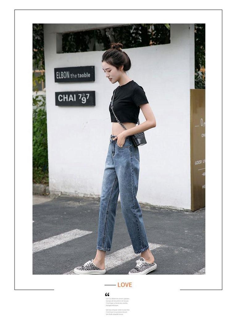 Women's High-Waisted Wide-Leg Jeans - Summer 2020 Korean Chic Straight-Leg Harem Cropped Pants