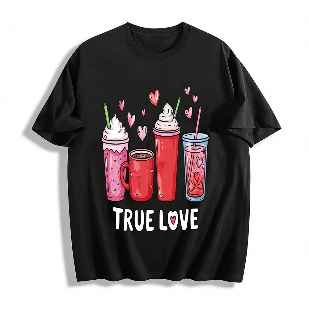 True Love Drink Print Casual Short Sleeve T-Shirt Pure cotton T-shirt XXS
