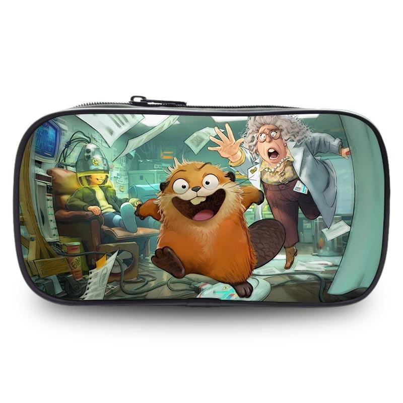 Kids Pencil Case Elementary School Students - Cartoon Printed Oxford Fabric Stationery Bag Durable Cute Design