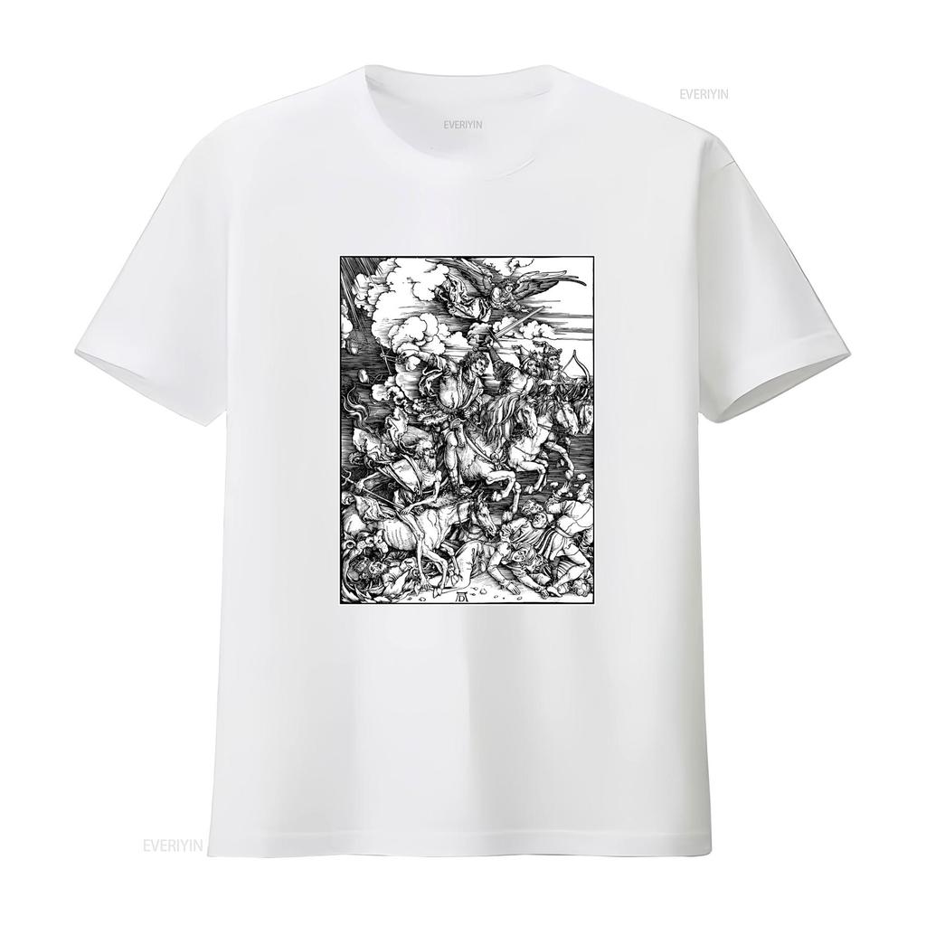 Albrecht Durer Four Horsemen of the Apocalypse German Renaissance Art Woodcut Religious Gothic T Shirt vintage Washed Versatile
