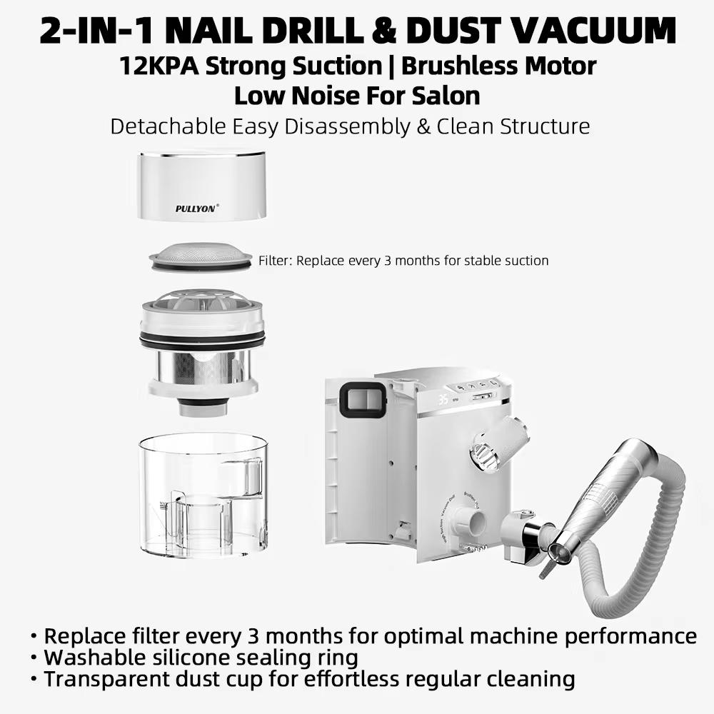 Taladro Eléctrico para Uñas 2 en 1 de 240W con Extractor de Polvo Incorporado Herramienta Profesional de Lima de Uñas para Salón de Manicura Pedicura