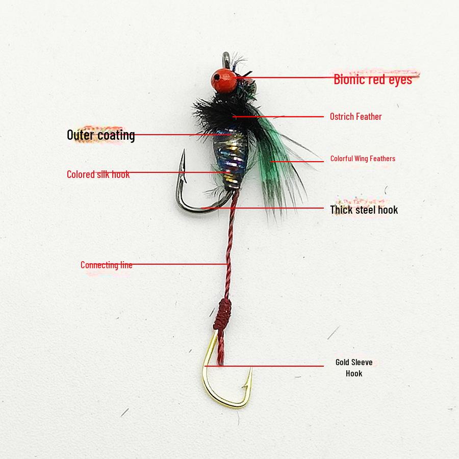 Double Hook Rattlesnake Fly: Colorful Wing Micro Lure for Mosquito, Horsemouth, Striped Fish—Bionic Nanoworm.