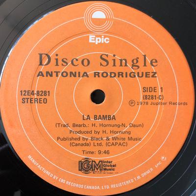 12-Zoll Schallplatte ANTONIA RODRIGUEZ - La Bamba 12E48281 Epic, Inter Glo 1978 Kanada Soul/Funk Gebraucht