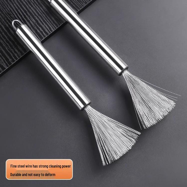 Stainless Steel Long Handle Pot Brush with Scouring Pad for Kitchen Cleaning