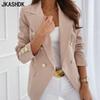 Women's Fashion Casual Solid Color Print  Autumn Winter Long Sleeve POLO Neck Jackets & Coats