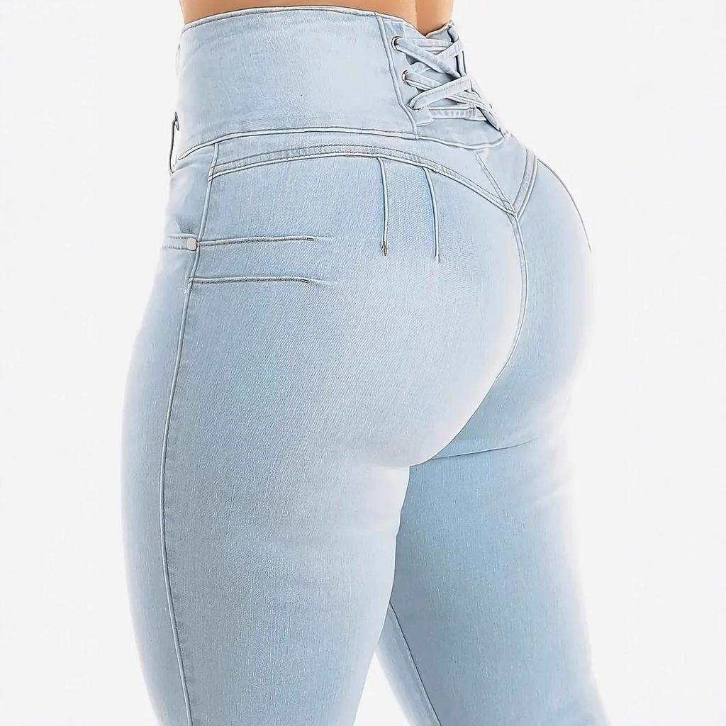 Jeans Donna Lavati Monocolore Alta Elasticità Sollevamento Fianchi Taglie Forti Jeans Vita Alta Jeans in Denim Vintage Jeans ad Alta Elasticità