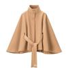 Damen Übergroßer Wollmischungs-Umhangmantel Mit Gürtel Stehkragen 3-Knopf-Verschluss Lockerer Schnitt Winter-Oberbekleidung