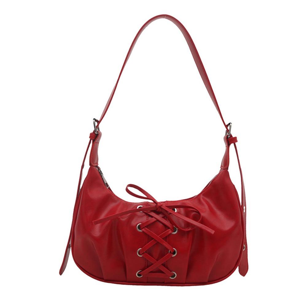 

New PU Leather Women Shoulder Bag Pleated Casual Handbags Retro Large Capacity Crossbody Messenger Bag Daily Use красный