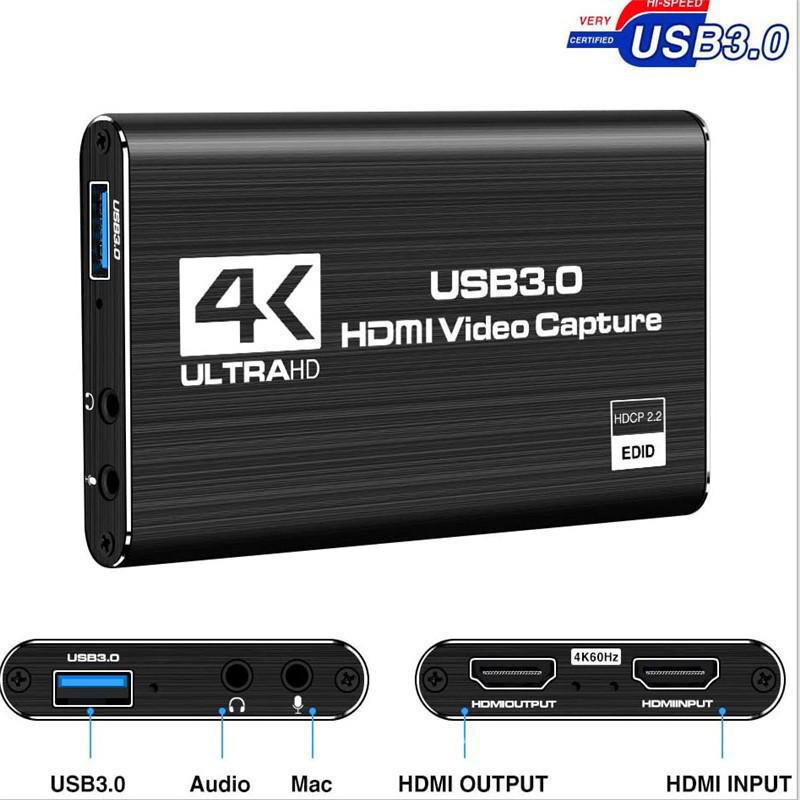 4K UHD USB 3.0 To HDMI Capture Card for Video, Game Streaming, and Recording
