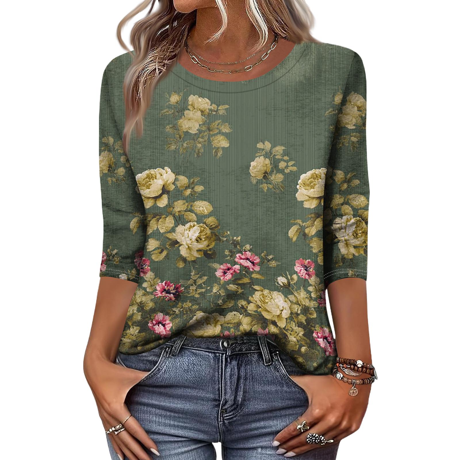 Long Sleeve Shirts for Women Floral Print Womens Long Sleeve Tops Casual Long Sleeve T Shirt Women Loose Fit Long Sleeve Tops for Women XL