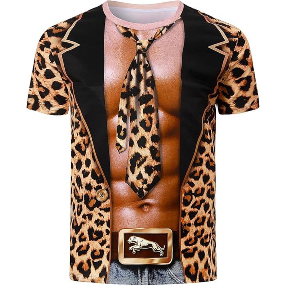 Summer Men's T-Shirt 3D Print Funny Tiger Leopard Pattern Fake Suit T Shirts Fashion Cosplay Men Women Short Sleeve Party Tees Top