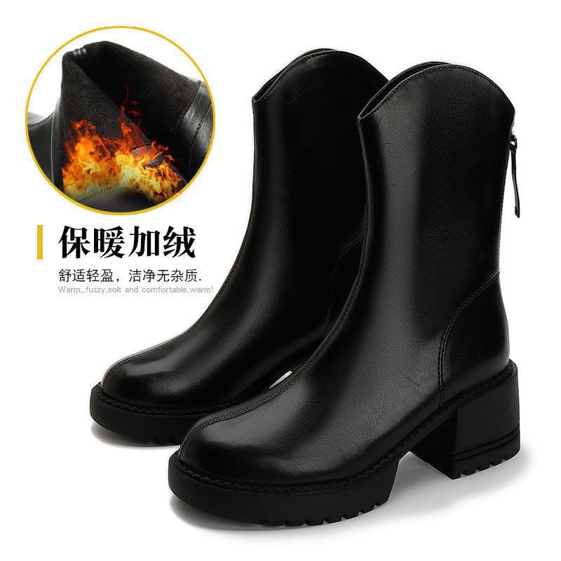 Bruna retrokorta stövlar med V-formad öppning, nya höst- och vinterstövlar för kvinnor, tjockbottnade Martin boots, medelhöga damstövlar.