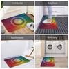 Rainbow Flower Of Life With Lotus Front Door Mat Anti-Slip Outdoor Sacred Geometry Doormat Kitchen Balcony Entrance Rug Carpet