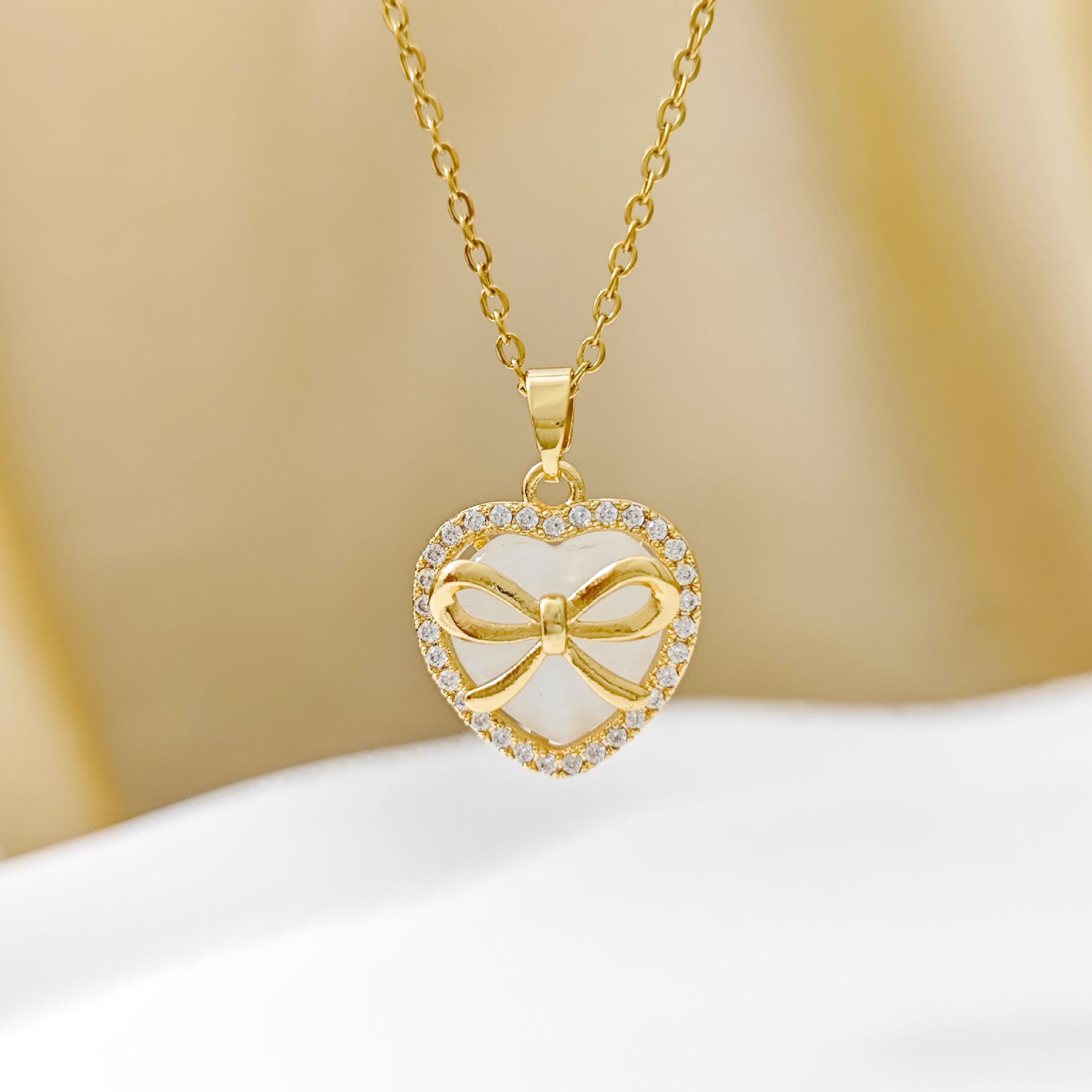 New Arrival Cat s Eye Heart Bow Pendant Clavicle Necklace - Women s High-End Light Luxury Jewelry