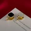 Black and White Double-sided Small Square Earrings Design Sense Niche High-end Simple Temperament Women's Square Ear Buckle