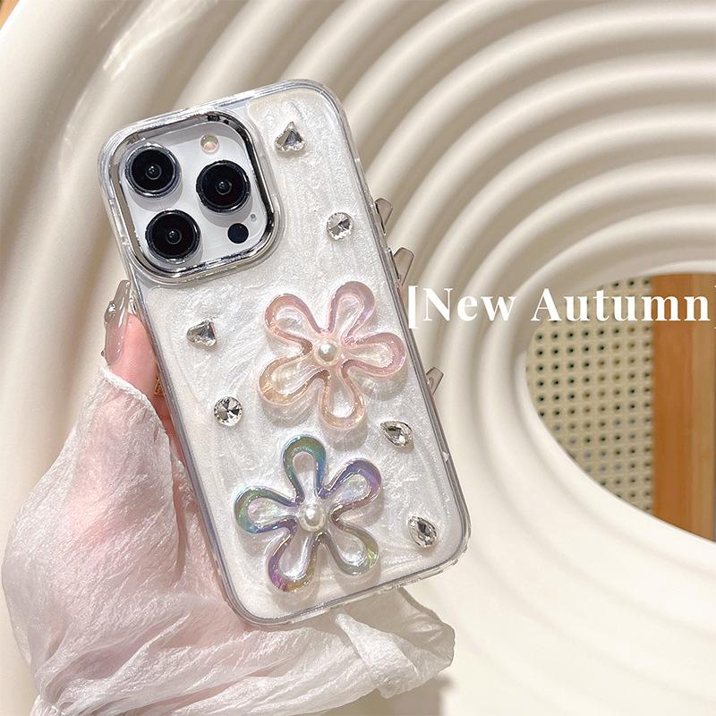 

Rhinestone Flower Pearl Mobile Phone Case Is Suitable For Apple 16Pro Xiaoqing Fresh Air Iphone17 Women S 15 Transparent. iPhone 17Promax